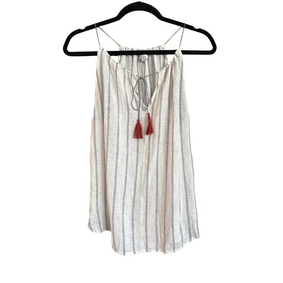 Rails Striped Sleeveless Halter Top With Tassels Small White Red Blue Linen Boho - Picture 1 of 5